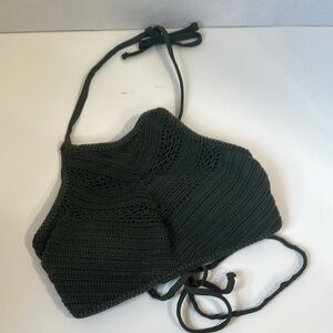 Mossimo olive green crochet halter bikini top size medium